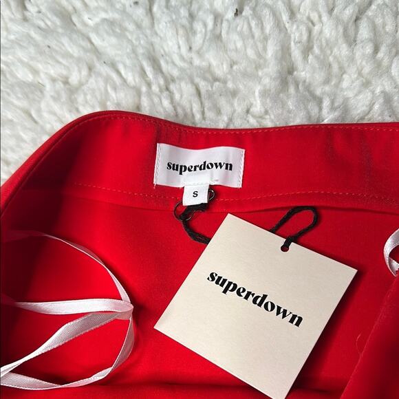 Superdown Airelle Vibrant Red Ruching High Low MIDI Skirt Wrap Style Criss Cross - Picture 4 of 11